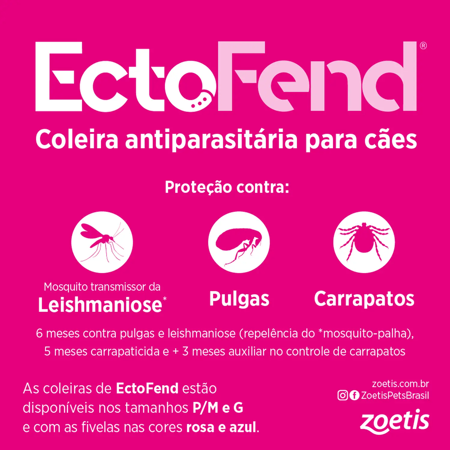Coleira Antipulgas e Carrapatos Ectofend Rosa para Cães Raças Grandes